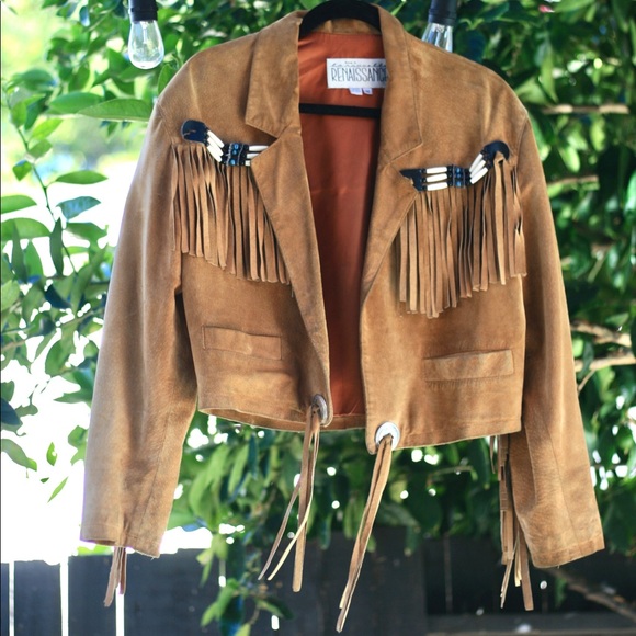 Vintage Jackets & Blazers - Vintage Suede Beaded Fringe Western Crop Jacket